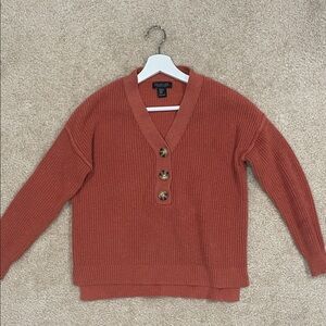 Women's V-Neck Sweater in Rust with Button Accents